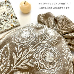 Marcella花刺繍のマニフィーク巾着バッグ iLiv社高級イギリス生地 高品質エンブロイダリー 太番手フレンチリネン 8枚目の画像