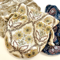 Marcella花刺繍のマニフィーク巾着バッグ iLiv社高級イギリス生地 高品質エンブロイダリー 太番手フレンチリネン 20枚目の画像