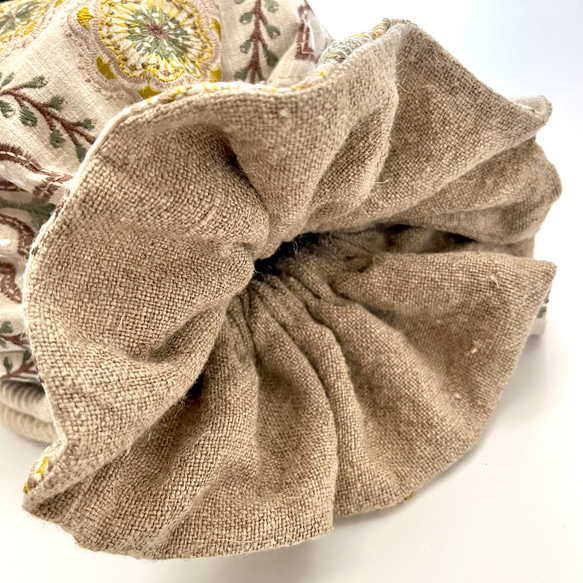 Marcella花刺繍のマニフィーク巾着バッグ iLiv社高級イギリス生地 高品質エンブロイダリー 太番手フレンチリネン 18枚目の画像