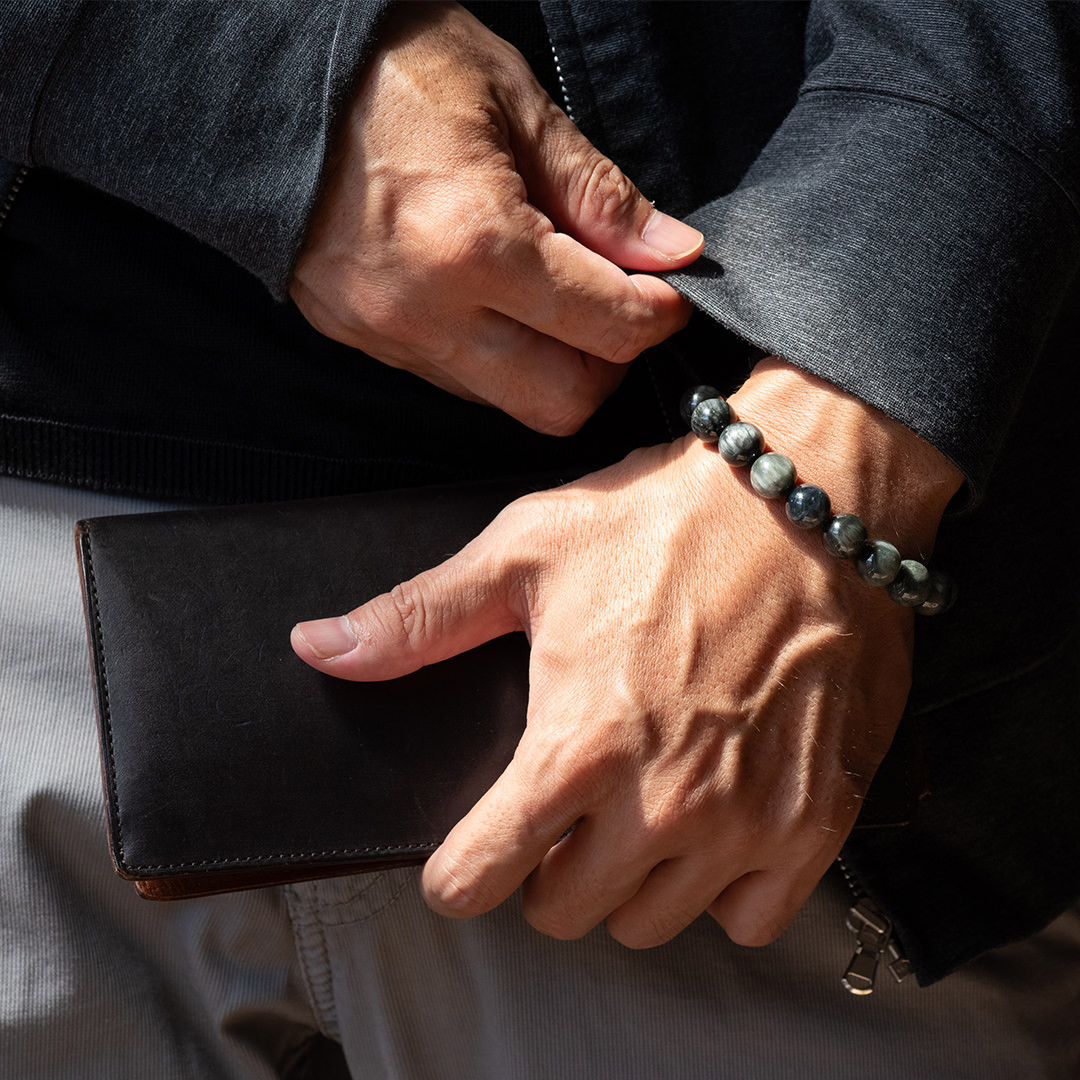 天然石ブレスレット 丸玉10mmイーグルアイ 16cm サイズ調整応相談 メンズ レディース mb-018