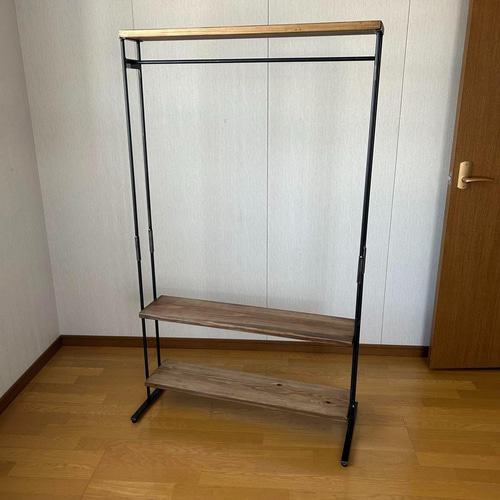 ハンガーラック アンティーク風 ハンドメイド 2段棚 アイアン家具