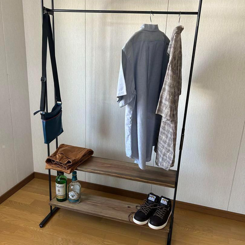 ハンガーラック　オリジナル アンティーク風　ハンドメイド　2段棚　アイアン家具 ハンガーラック アンティーク風 ハンドメイド 2段棚 アイアン家具