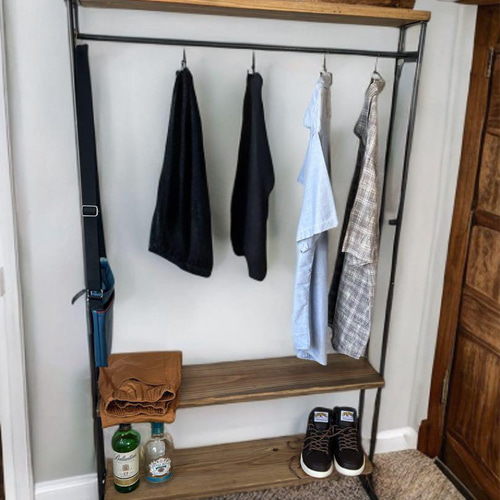 ハンガーラック アンティーク風 ハンドメイド 2段棚 アイアン家具