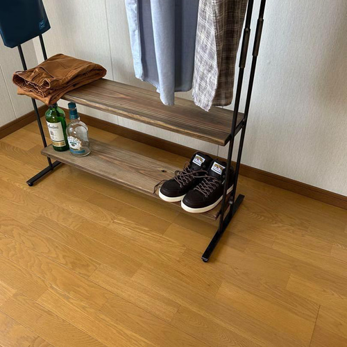 ハンガーラック　アンティーク風　ハンドメイド　2段棚　アイアン家具 ハンガーラック アンティーク風 ハンドメイド 2段棚 アイアン家具