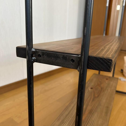 ハンガーラック アンティーク風 ハンドメイド 2段棚 アイアン家具