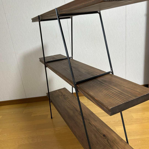 マルシェ 【カフェ板×アイアン】 カフェ板3段シェルフ 古材風