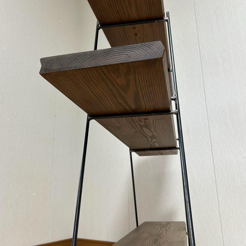 マルシェ 【カフェ板×アイアン】 カフェ板3段シェルフ 古材風