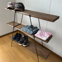 カフェ板3段シェルフ　アイアン家具　キッチン家具　オシャレ　ミニマル マルシェ 【カフェ板×アイアン】 カフェ板3段シェルフ 古材風