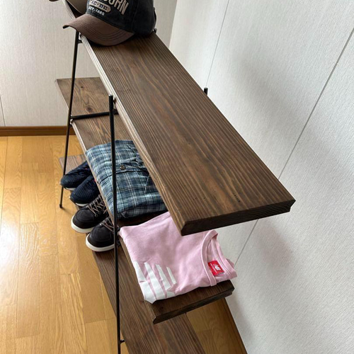 【カフェ板×アイアン】3段シェルフ｜古材風ジャコビーン仕上げ マルシェ 【カフェ板×アイアン】 カフェ板3段シェルフ 古材風