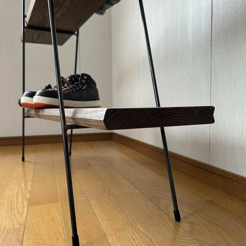 【カフェ板×アイアン】3段シェルフ｜古材風ジャコビーン仕上げ マルシェ 【カフェ板×アイアン】 カフェ板3段シェルフ 古材風