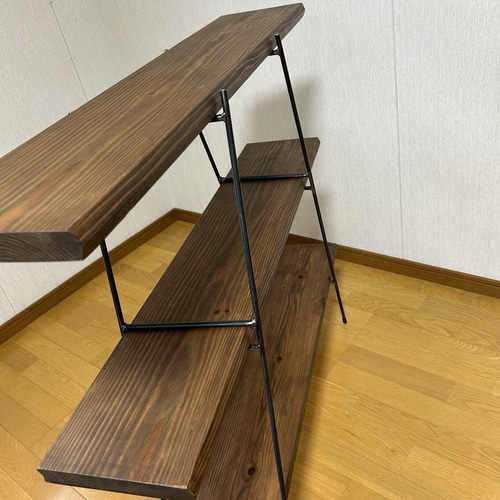 マルシェ 【カフェ板×アイアン】 カフェ板3段シェルフ 古材風