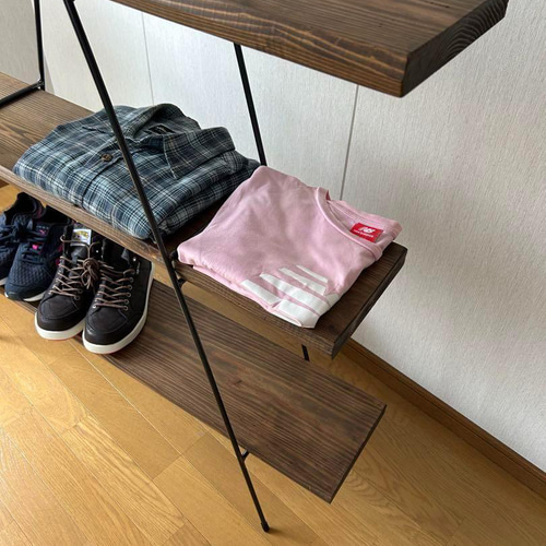 マルシェ 【カフェ板×アイアン】 カフェ板3段シェルフ 古材風