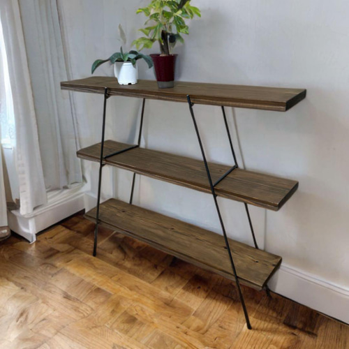 マルシェ 【カフェ板×アイアン】 カフェ板3段シェルフ 古材風