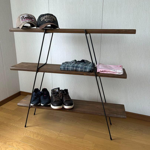 【カフェ板×アイアン】3段シェルフ｜古材風ジャコビーン仕上げ マルシェ 【カフェ板×アイアン】 カフェ板3段シェルフ 古材風