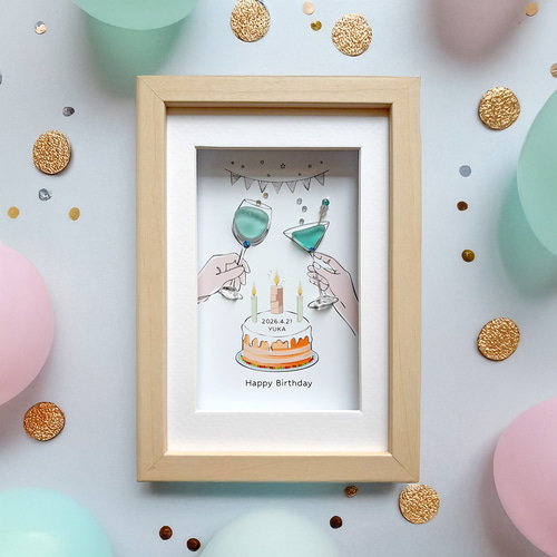 誕生日/記念日のカクテル/お名前と日付オーダー〉シーグラスアート