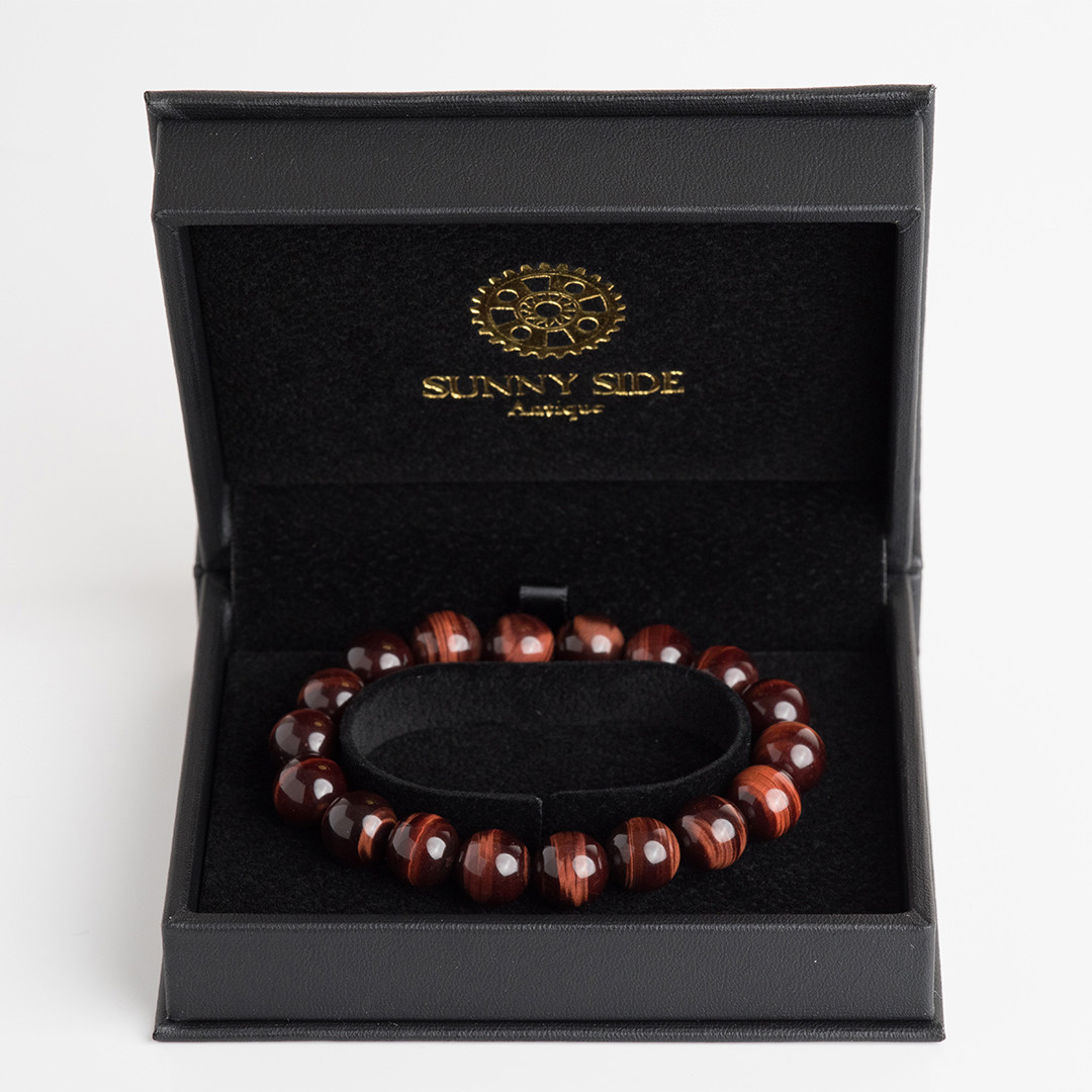 天然石ブレスレット 丸玉10mmレッドタイガーアイ 16cm サイズ調整応相談 メンズ レディース mb-019