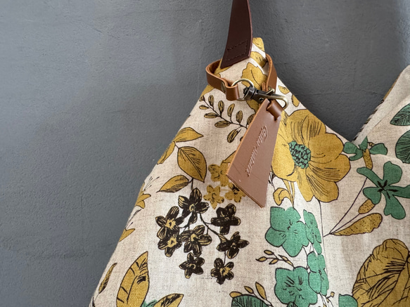 新作★秋マスタード花★トライアングルバック　綿麻　北欧エレガント 6枚目の画像