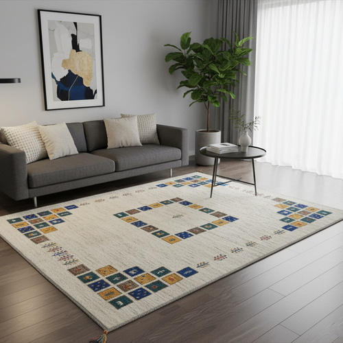 ギャッベ ペルシャラグ ( New Modern Style Rug ) ペルシャ ギャッベ リビング ラグ 200x152cm パネル柄 RJ206D3