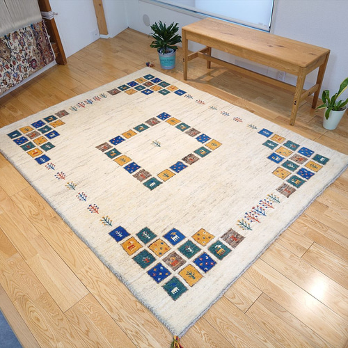 ペルシャ ギャッベ リビング ラグ 200x152cm パネル柄 RJ206D3