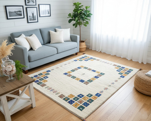 ペルシャ ギャッベ リビング ラグ 200x152cm パネル柄 RJ206D3