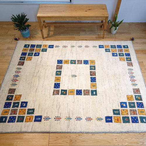 ペルシャ ギャッベ リビング ラグ 200x152cm パネル柄 RJ206D3