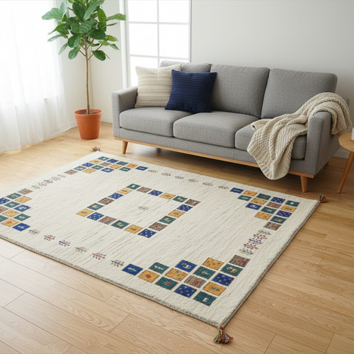 ペルシャ ギャッベ リビング ラグ 200x152cm パネル柄 RJ206D3