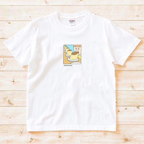 半袖Tシャツ『パラダイスプリン』メンズ レディース ホワイト スイーツ 2枚目の画像