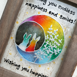 送料無料*ステンドグラス風フレーム*月とうさぎ･幸福･萩･グラスアート･イラスト･プレゼントにも･ハンドメイド♪ 2枚目の画像