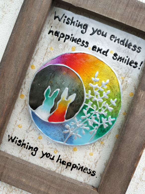 送料無料*ステンドグラス風フレーム*月とうさぎ･幸福･萩･グラスアート･イラスト･プレゼントにも･ハンドメイド♪ 2枚目の画像