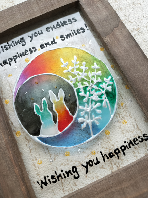 送料無料*ステンドグラス風フレーム*月とうさぎ･幸福･萩･グラスアート･イラスト･プレゼントにも･ハンドメイド♪ 3枚目の画像