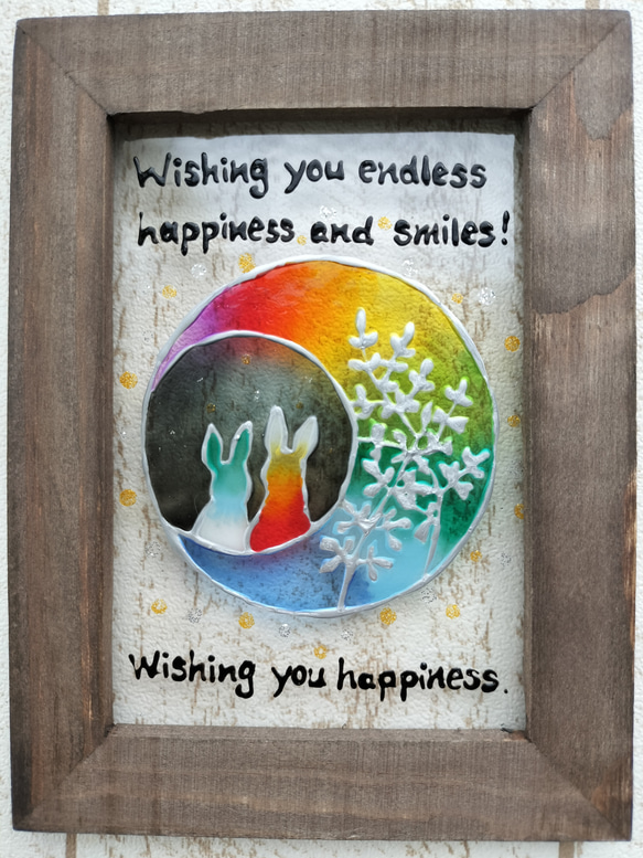 送料無料*ステンドグラス風フレーム*月とうさぎ･幸福･萩･グラスアート･イラスト･プレゼントにも･ハンドメイド♪ 1枚目の画像