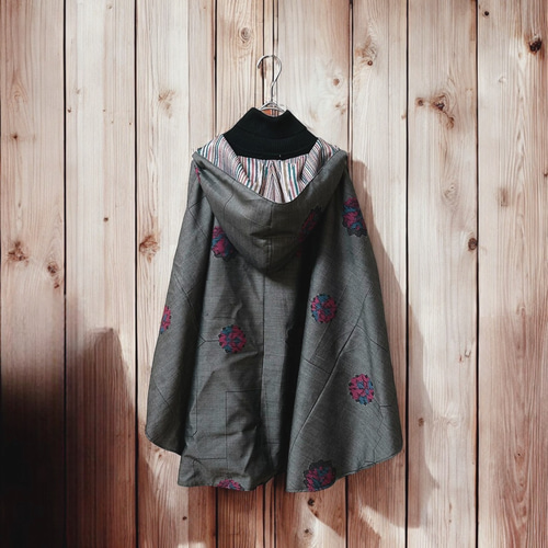 着物リメイク ウール フード付リバーシブルコート M～L 着物リメイク ウール フード付リバーシブルコート M～L