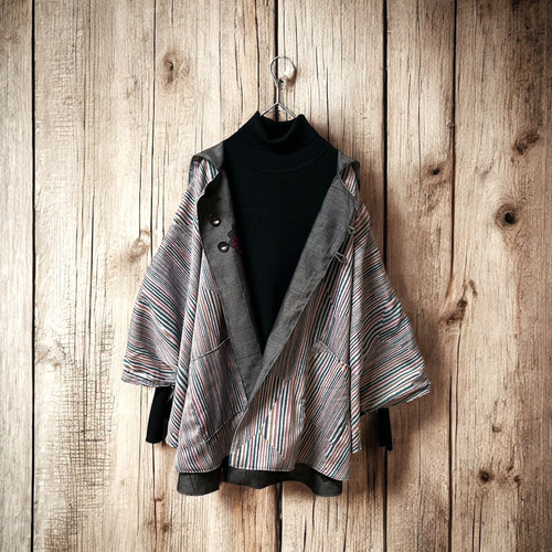 2510B】着物リメイク リバーシブル ケープコート ポンチョコート