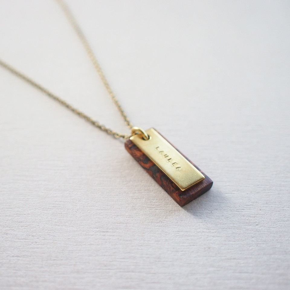 【S】YAKU-SUGI BRASS PLATE NECKLACE ● 屋久杉/真鍮/刻印/2way/ネックレス