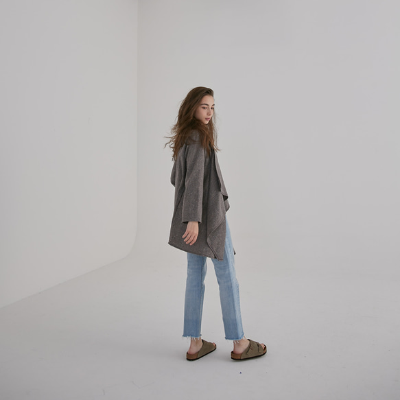 圍裹領大衣 - 混色淺 第9張的照片