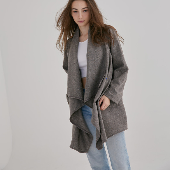 圍裹領大衣 - 混色淺 第5張的照片