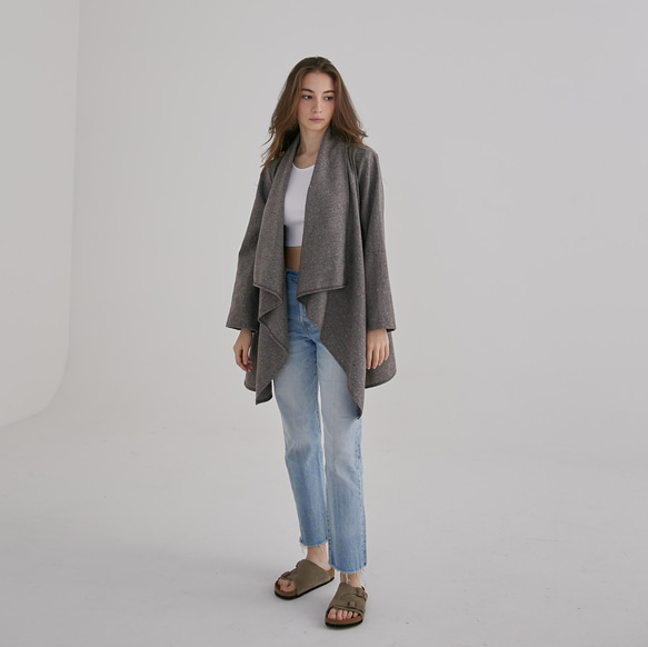 圍裹領大衣 - 混色淺 第2張的照片