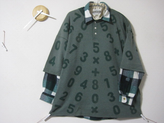 １点　ナンバー　シャワー【電卓オールナンバー】ワッフル　ヘンリーネック　　ビックシルエット／カフェ／ガーデニング