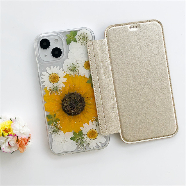 ひまわりケース 紫陽花 押し花ケース 手帳型スマホケースiPhone17Pro/17ProMax/GalaxyS26