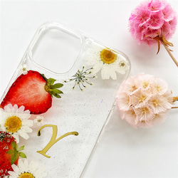 いちご iPhone17Pro/16e/17ProMax/GalaxyS25 押し花ケース フルーツスマホケース 4枚目の画像
