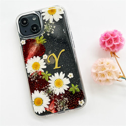 いちご iPhone17Pro/16e/17ProMax/GalaxyS25 押し花ケース フルーツスマホケース 2枚目の画像