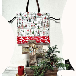 再販2025ドイツのクリスマス　もみの木　教会　ダビデの星　巾着ポーチ　巾着バッグ　マッシュルーム 2枚目の画像