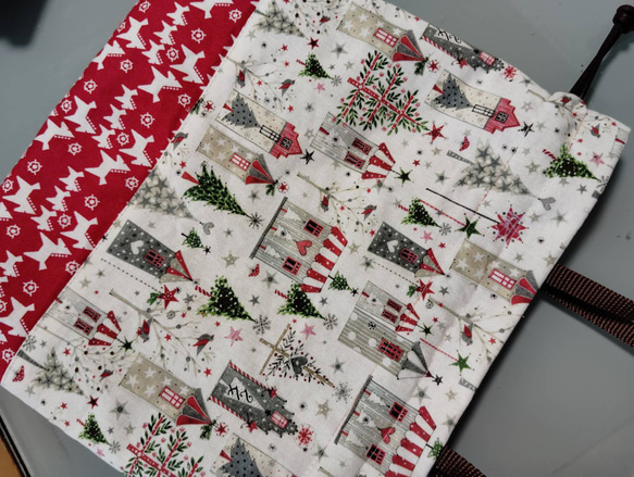 再販2025ドイツのクリスマス　もみの木　教会　ダビデの星　巾着ポーチ　巾着バッグ　マッシュルーム 3枚目の画像