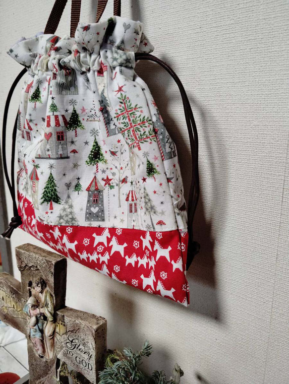 再販2025ドイツのクリスマス　もみの木　教会　ダビデの星　巾着ポーチ　巾着バッグ　マッシュルーム 9枚目の画像