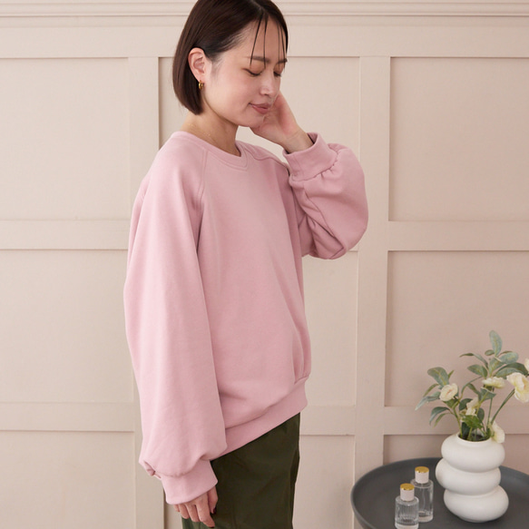 大人のスウェット ビックシルエット 柔らか ドルマンスリーブトレーナー　ピンク　0748PK 4枚目の画像