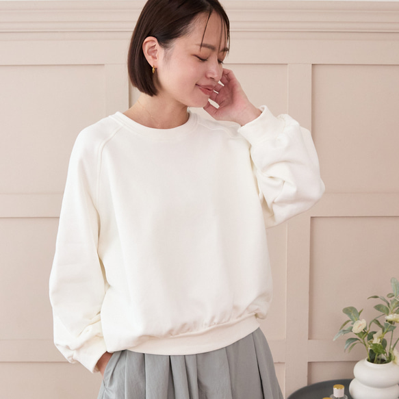 大人のスウェット ビックシルエット 柔らか ドルマンスリーブトレーナー　ホワイト　0748WH 1枚目の画像