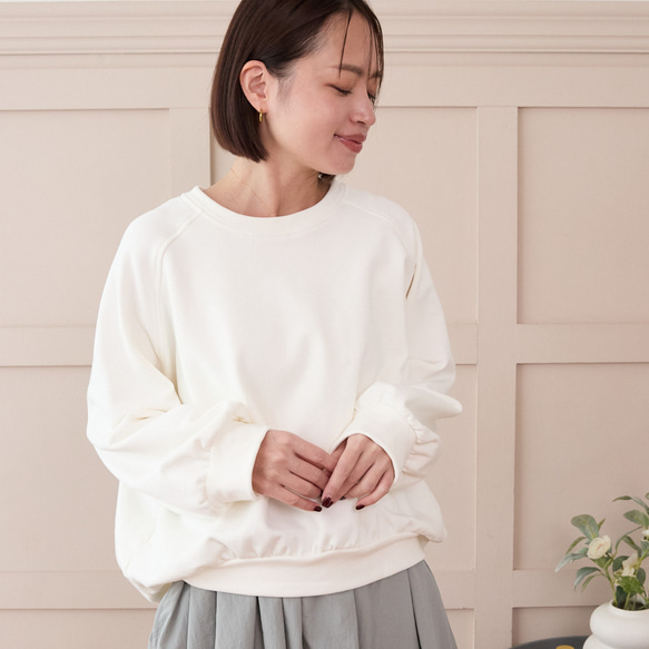 大人のスウェット ビックシルエット 柔らか ドルマンスリーブトレーナー　ホワイト　0748WH 3枚目の画像