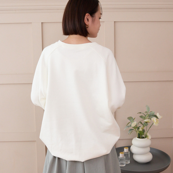 大人のスウェット ビックシルエット 柔らか ドルマンスリーブトレーナー　ホワイト　0748WH 5枚目の画像