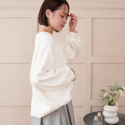 大人のスウェット ビックシルエット 柔らか ドルマンスリーブトレーナー　ホワイト　0748WH 4枚目の画像