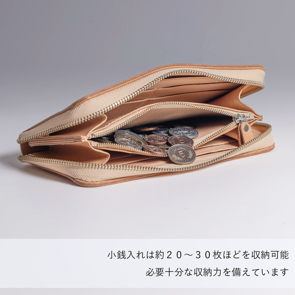 ラウンド 長財布 ZIP 小銭入れつき 牛革 レザー ヌメ革 本革 日々を刻む日記帳 nfl hnd Creema店 6枚目の画像